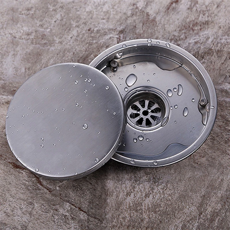 Bathtub Shower Drainer Floor Strainer 11x11cm 304 Stainless Steel Round Invisible Bathroom Floor Drain Waste Grate