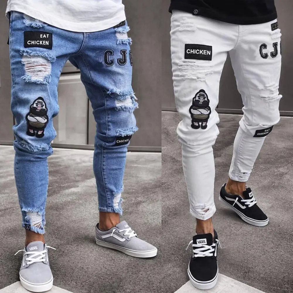 

Hirigin 2018 Jeans Men Fear Of Gold Skinny Jeans Fashion Biker Steetwear Distressed Ripped Denim Pencil Style Slim Mens Clothes