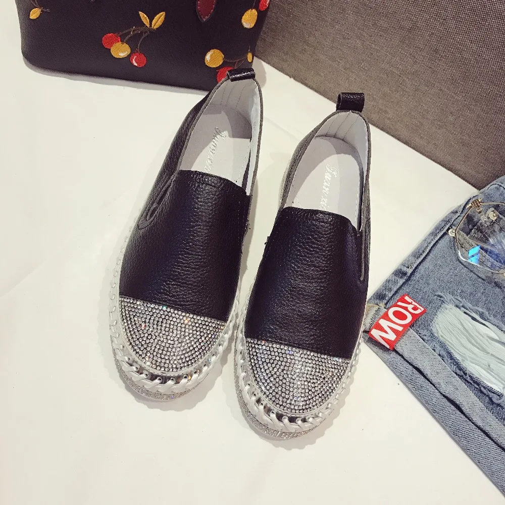 European Famous Brand Patchwork Espadrilles Shoes Woman Genuine Leather Creepers Flats Ladies Loafers White Leather Moccasins