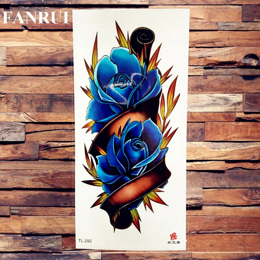 Fake Large Waterproof Blue Flower Rose Peony Temporary Tattoos For Women GIrls Sticker Body Art Arm Tattoo Paper 3D Flora Tatoos