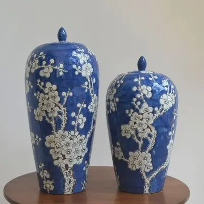 New Chinese ginger jar Household Ceramic Temple jar Blue And White Restaurant Soft Decoration plum blossom porcelain jar vase