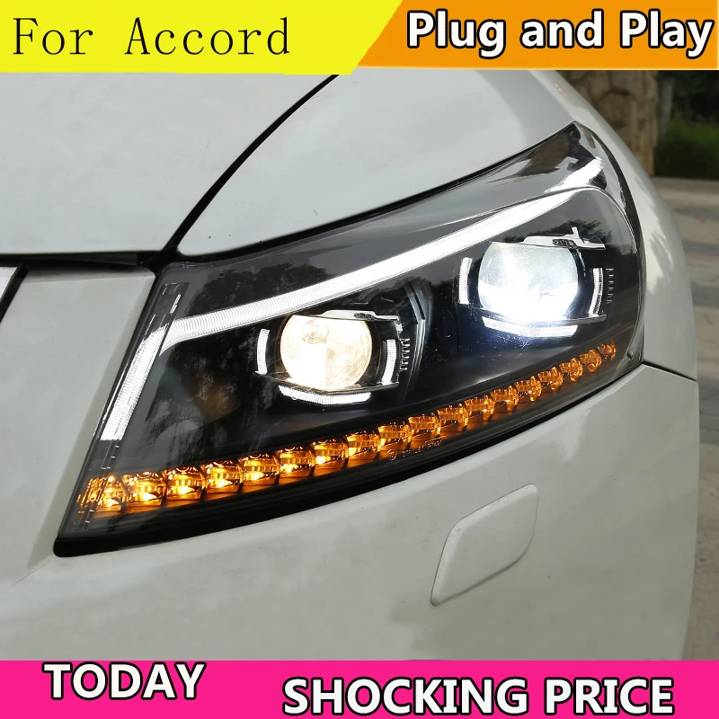 

Car Styling for Accord Headlights 2008-2012 Accord 8 LED Headlight LED DRL Hid Head Lamp Angel Eye Bi Xenon Accessories