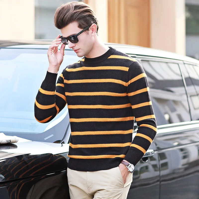 

Pullover Men Brand Clothing 2019 Autumn Winter Wool Slim fit Sweater Men Casual Striped Pull Jumper Men