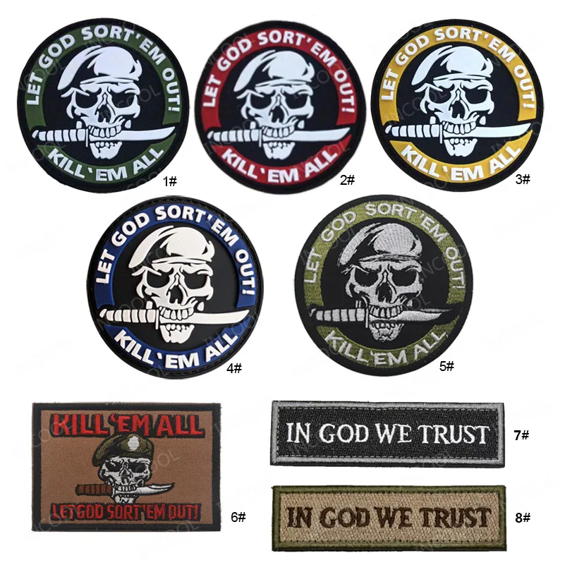 Rubber Embroidery Patch Let God Sort Out Decorative Patches Appliques Skull Embroidered Patch For Clothing Jacket