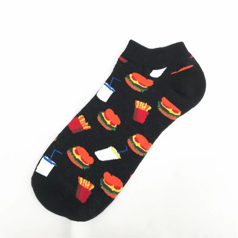 PEONFLY Funny Hamburger Beer Printed Socks Men Cotton Socks Invisible Slippers Male Shallow Mouth Ankle Sock Casual High Quality