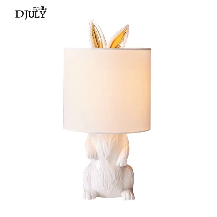 nordic Masked white rabbit resin fabric table lamp for kids bedroom living room modern home deco study desk lamps baby bed light