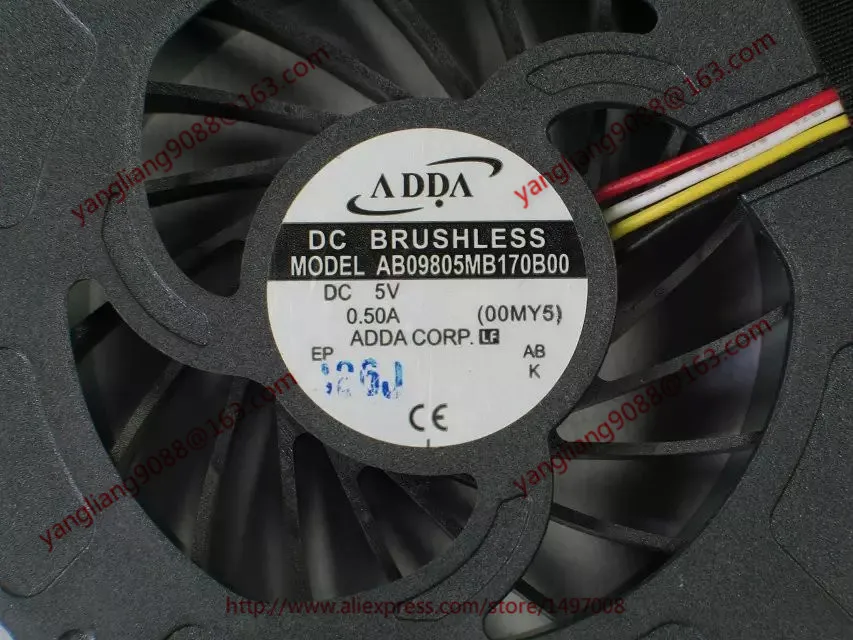 ADDA AB09805MB170B00 DC 5V 0.50A مروحة تبريد خادم 4 أسلاك