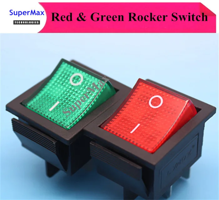 

High quality 50pcs/lot RED/Green Light Illuminated 4pin On/Off DPST Boat Rocker Switch 16A 250V