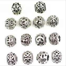 10PCS Tibetan Silver Tube Metal Beads Big Hole Loose Spacer Beads For Jewelry Making DIY Bracelet Necklace Accessoies Supplies