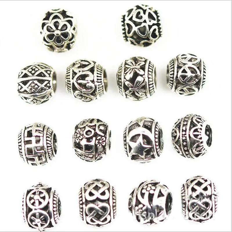 10 sztuk/partia 10mm tybetański srebrny Metal puste koraliki Big Hole luźne koraliki dystansowe do tworzenia biżuterii DIY akcesoria do bransoletek dostaw