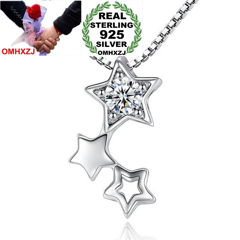 OMHXZJ Wholesale Fashion Shining Three Star Woman Girl Gift Zircon 925 Sterling Silver Pendant Charms PE98 ( NO Chain Necklace )