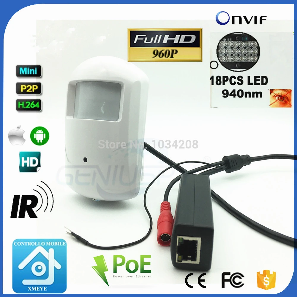 

940nm IR POE IP Camera 960P Email Alert XMEye P2P Motion Detection RTSP 48V POE Surveillance CCTV Indoor Covert