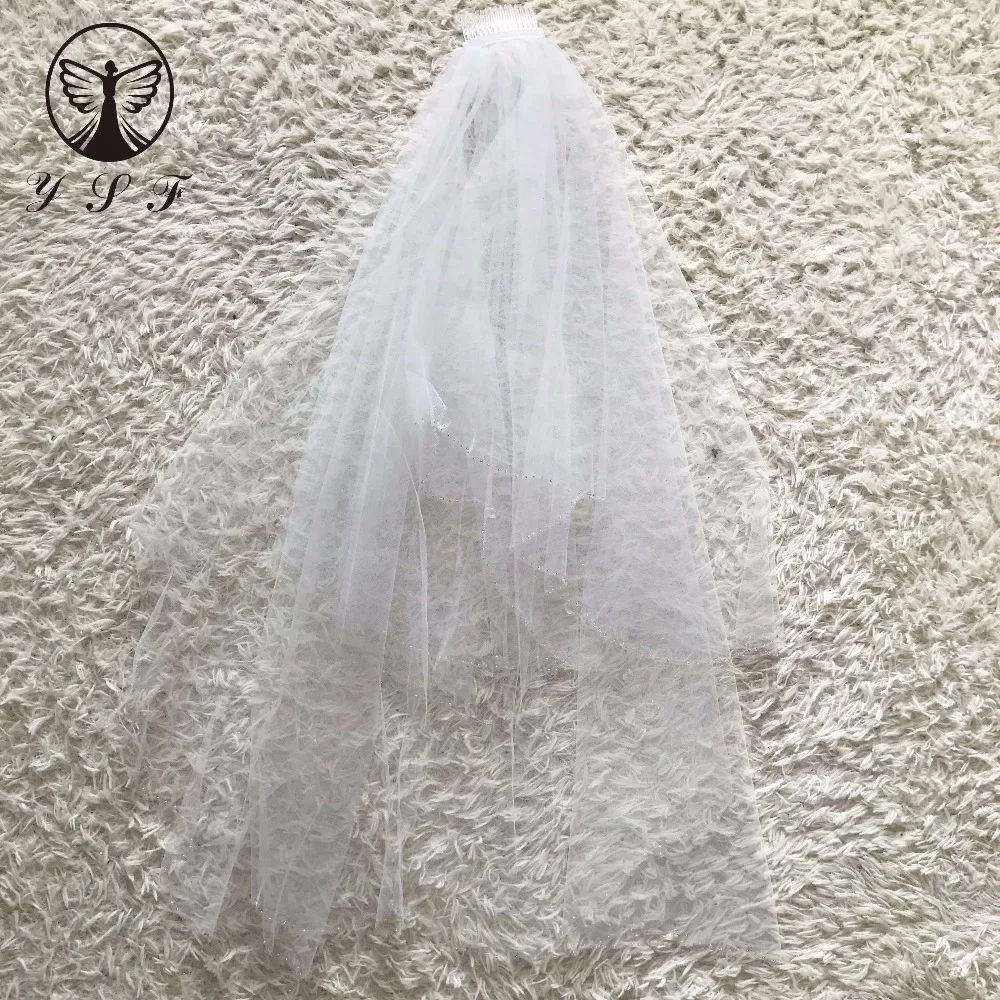 Short Beaded Edge Wedding Veil, 2 camadas, frete grátis