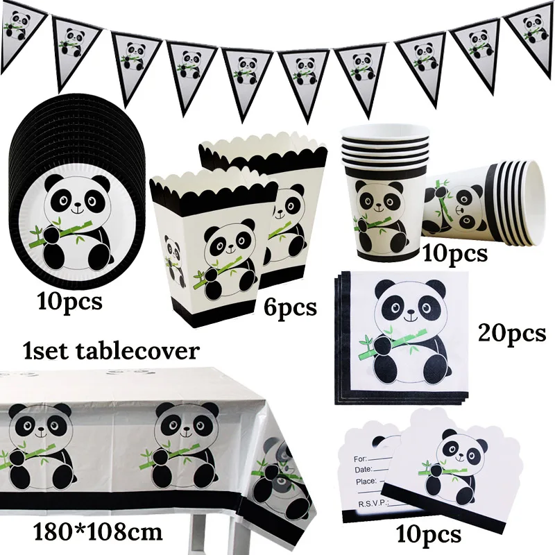 Cartoon Panda Theme Birthday Party Decorations Kids Disposable Tableware Set Plate Napkins Cup Ballon Baby Shower Party Supplies