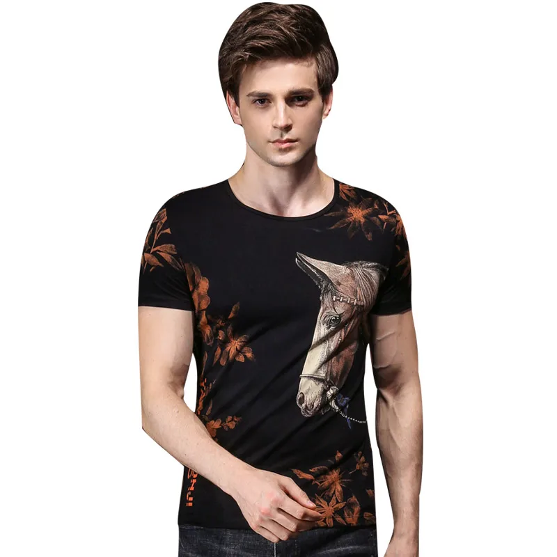 Fanzhuan Free Shipping Male men's man casual 2018 summer 95% cotton short-sleeved T-shirt Europe printed round neck 825113