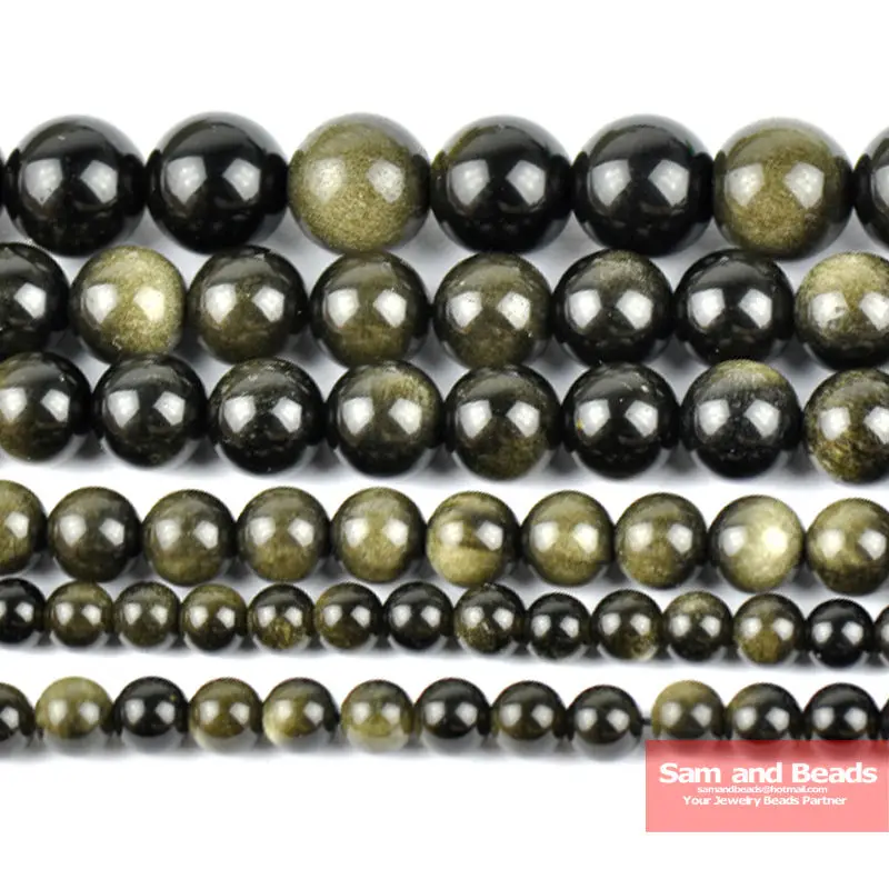 

Free Shipping Natural Stone Round Gold Obsidian Beads 16" Strand 4 6 8 10 12 14MM Pick Size For Bracelet Necklace Making GOB01