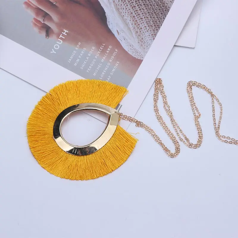 Big Pendant Necklace Women Jewelry Bohemia Statement Long Yellow Tassel Metal Necklaces 2019 Costume Jewelery Accessories NB167