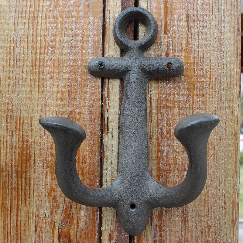 Rustic Anchor Cast Iron Wall Mounted Hook With Two Hangers European Country Side Handmade Large Size Home Decor Heavy Metal Rack