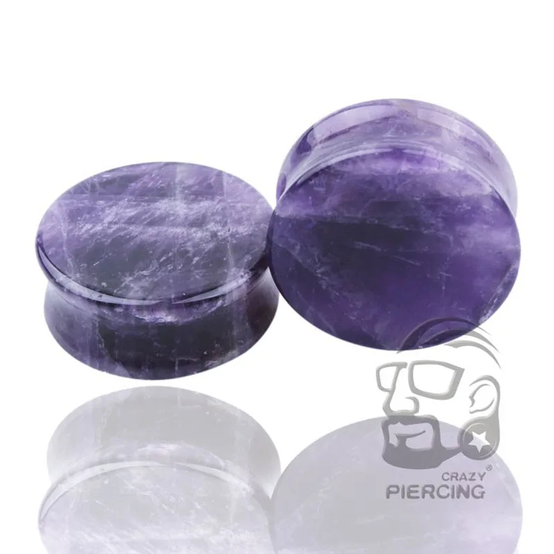 1 Pair Natural Stone Ear Plug Purple Amethysts Rose Quartzs Flared Earring Gauge Piercing for Women Men Body Jewelry 5-25mm