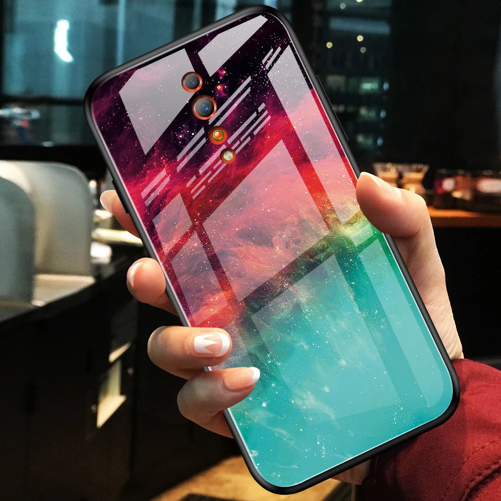 For OPPO Reno 10X ZOOM Case Luxury Marble Grain Gradient Hard Tempered Glass Back Cover Case for oppo reno z phone shell