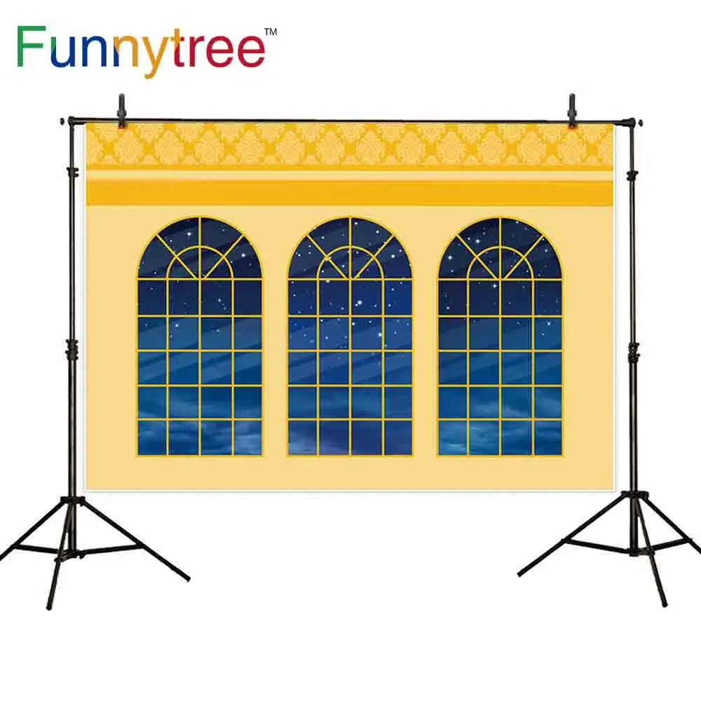 Funnytree backdrop photography yellow wallpaper windows star evening damask quiet background for photo sessions photocall