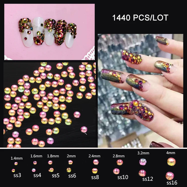 1440pcs/lot colorful flame drill Non Hotfix Flatback Rhinestones for Make-up and Nails Art Decoration Glitter Gems Jewelry Beads