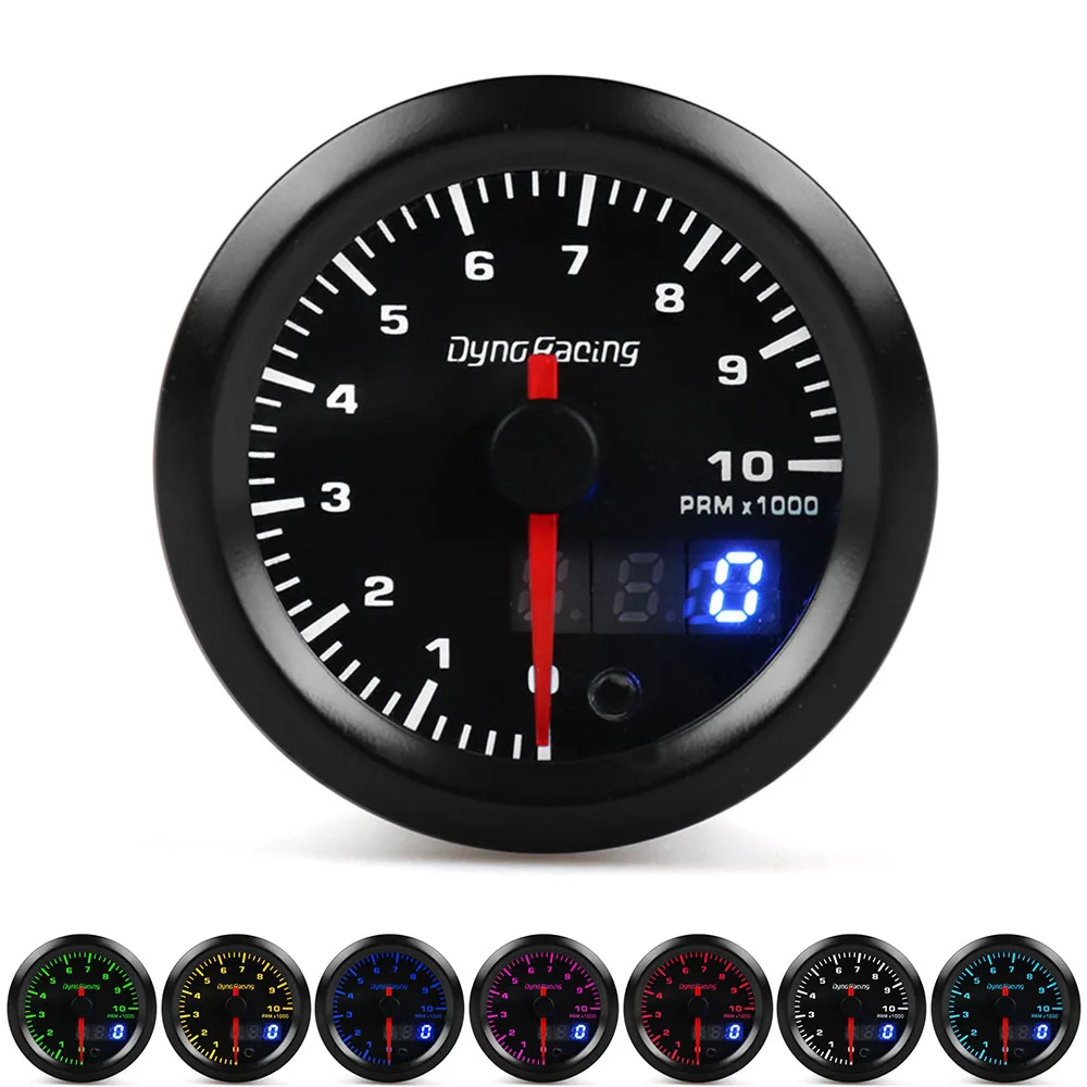 Dynoracing Dual Display 52MM 7 Colors Tachometer 0-10000 Rpm gauge with stepper motor Rpm meter