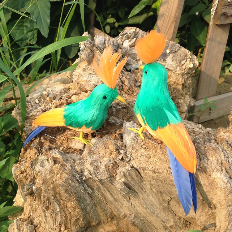 about 12cm colourful green feathers bird,2 pcs artifical birds polyethylene&furs handicraft garden decoration toy gift a1969