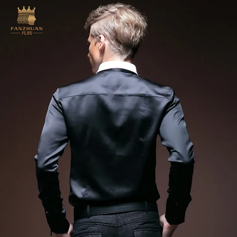 FANZHUAN Free Shipping New personality male Men\'s Shirt Long Sleeve Autumn Slim Black and White Contrast Dress man cloth 14257