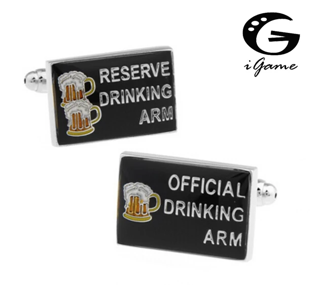 iGame Fashion Cuff Links 'Reserve Drinking Arm & Official Drinking Arm' Black Color Unique Game Design Free Shipping