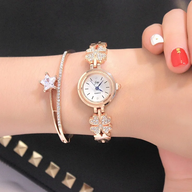 

Fashion JW Luxury Brand Bracelet Watches Women Rose Gold Quartz Watch For Rhinestone Stainless Steel Wristwatches Female Clock