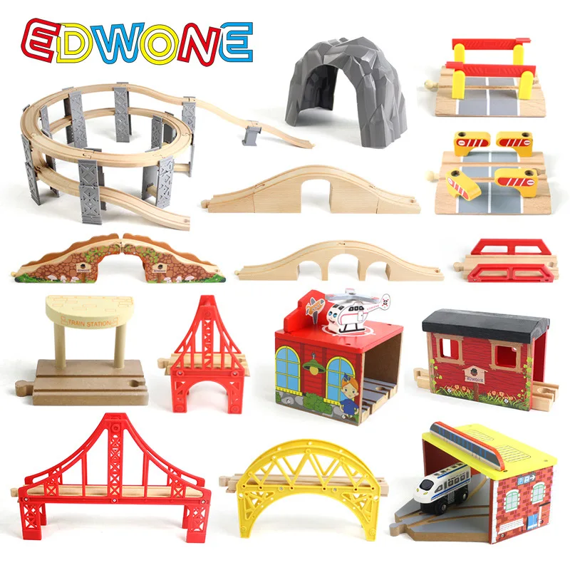 Edwone-鉄道橋の付属品,木製の線路,教育玩具,すべての木製の線路と互換性のあるトンネル橋