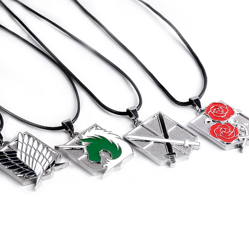 Hot Anime Necklace Attack on Titan Metal Pendant Necklaces Wing LOGO Key Necklace Rope Chain Jewelry