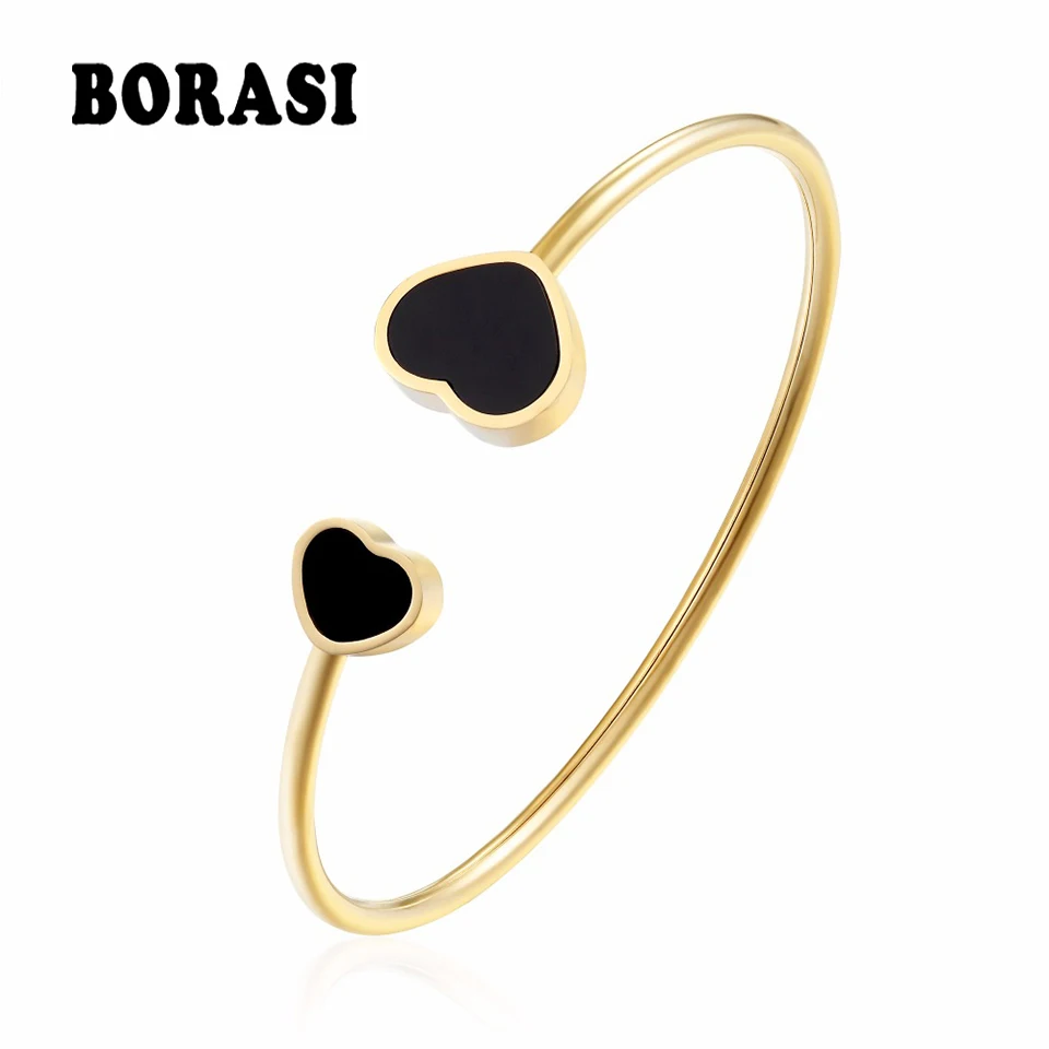 New Stainless Steel Heart Bracelets For Women Trendy Charms Gold Color Bangles Wedding Love Jewelry Gift