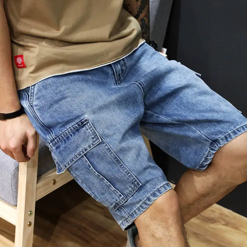 Idopy Men's Fashion Brand Designer Vintage Street Style Biker Jeans Shorts Cargo Denim Joggers Washed Multi-Pockets Denim Shorts