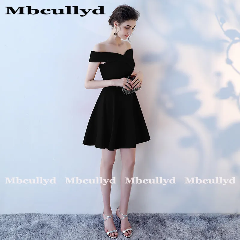 Mbcully-vestido de noche de satén con hombros descubiertos para mujer, minivestido Formal de fiesta, color negro, sencillo, 2023