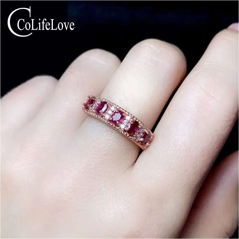 

CoLife Jewelry Ruby Band Ring for Office Woman 3mm*4mm 100% Real Natural Ruby Silver Ring Fashion 925 Silver Ruby Ring