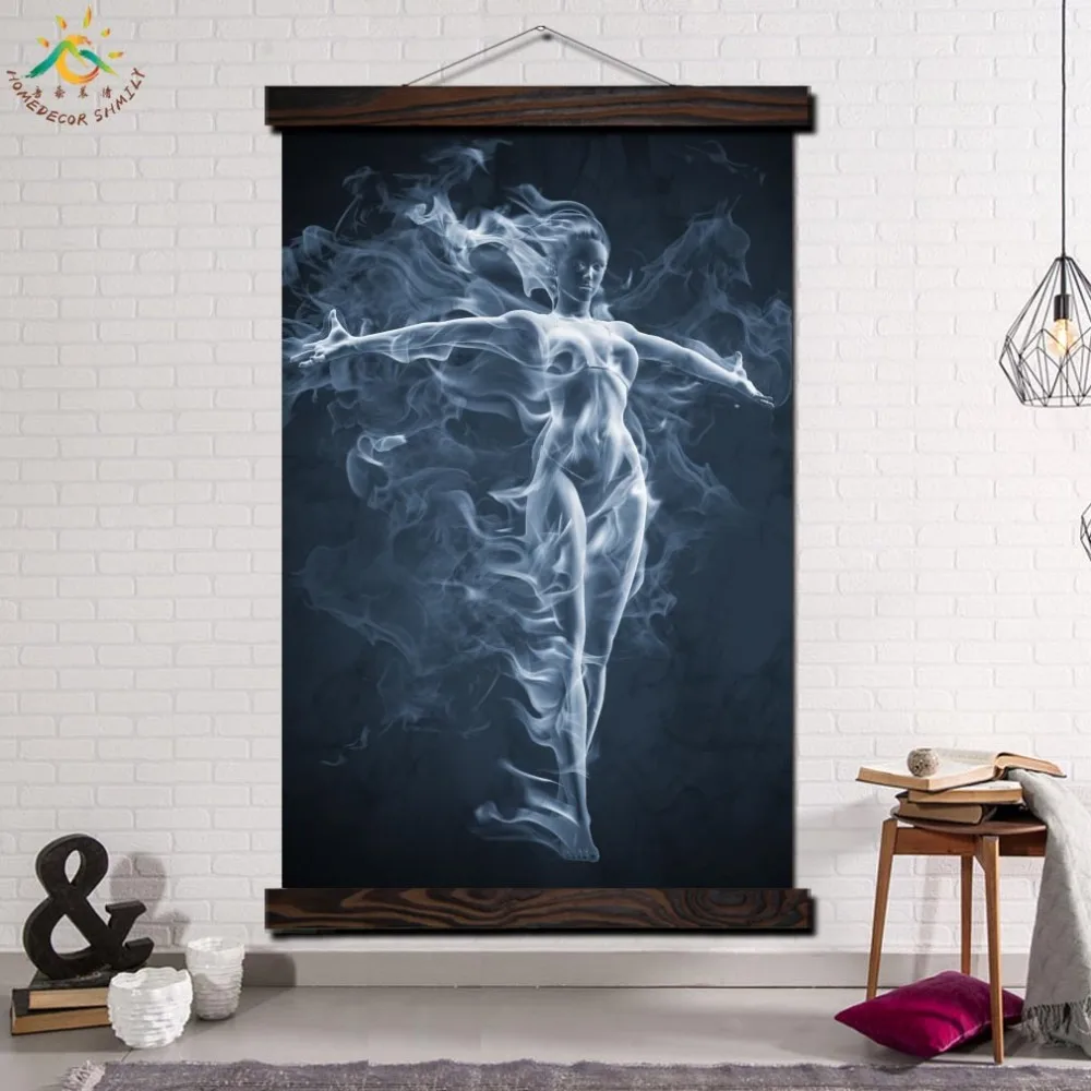 

White Smoking Angel Girl Single Modern Canvas Prints Poster Wall Art Painting Scroll Painting Artwork Pictures Home Decor