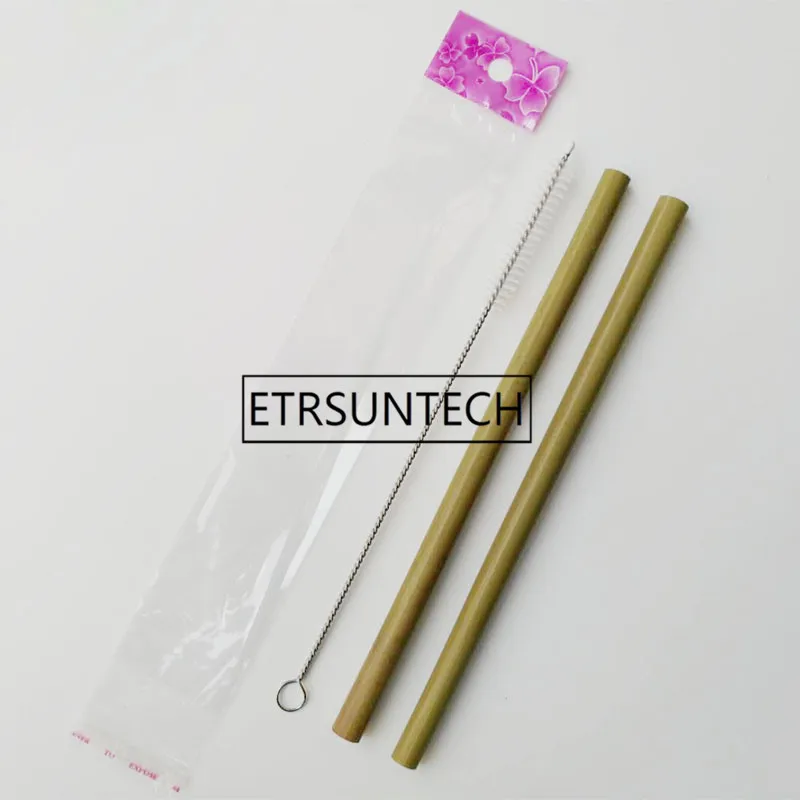 100sets Green Bamboo Straw Reusable 19.5cm Organic Bamboo Drinking Straws With Clean Brush For Party Birthday Wedding