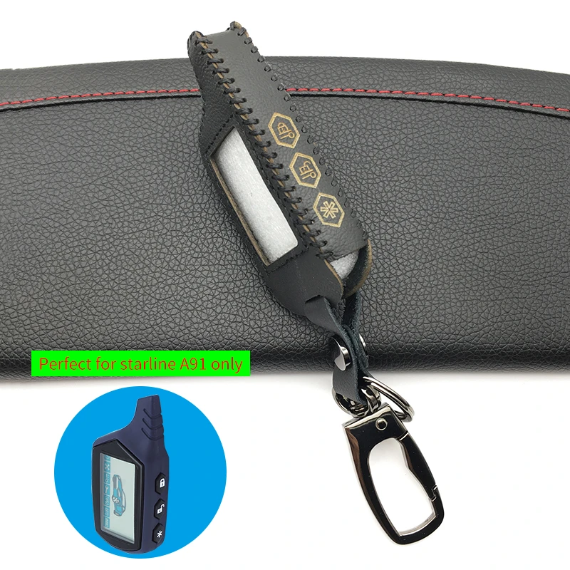 

Starline A91 New Leather Keychain Key Shell Case Cover For Russian Version Starline A91 lcd Two-Way Remote Car Alarm System