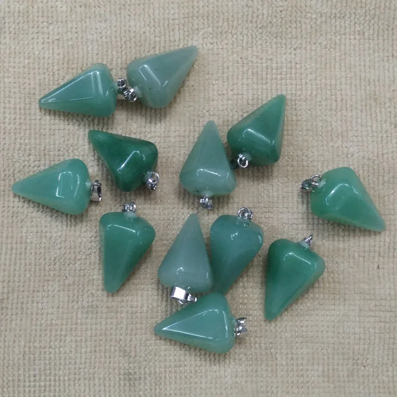 Wholesale 12pcs/lot  fashion natural green aventurine stone hexagon pyramis shape pendants charms for jewelry making free