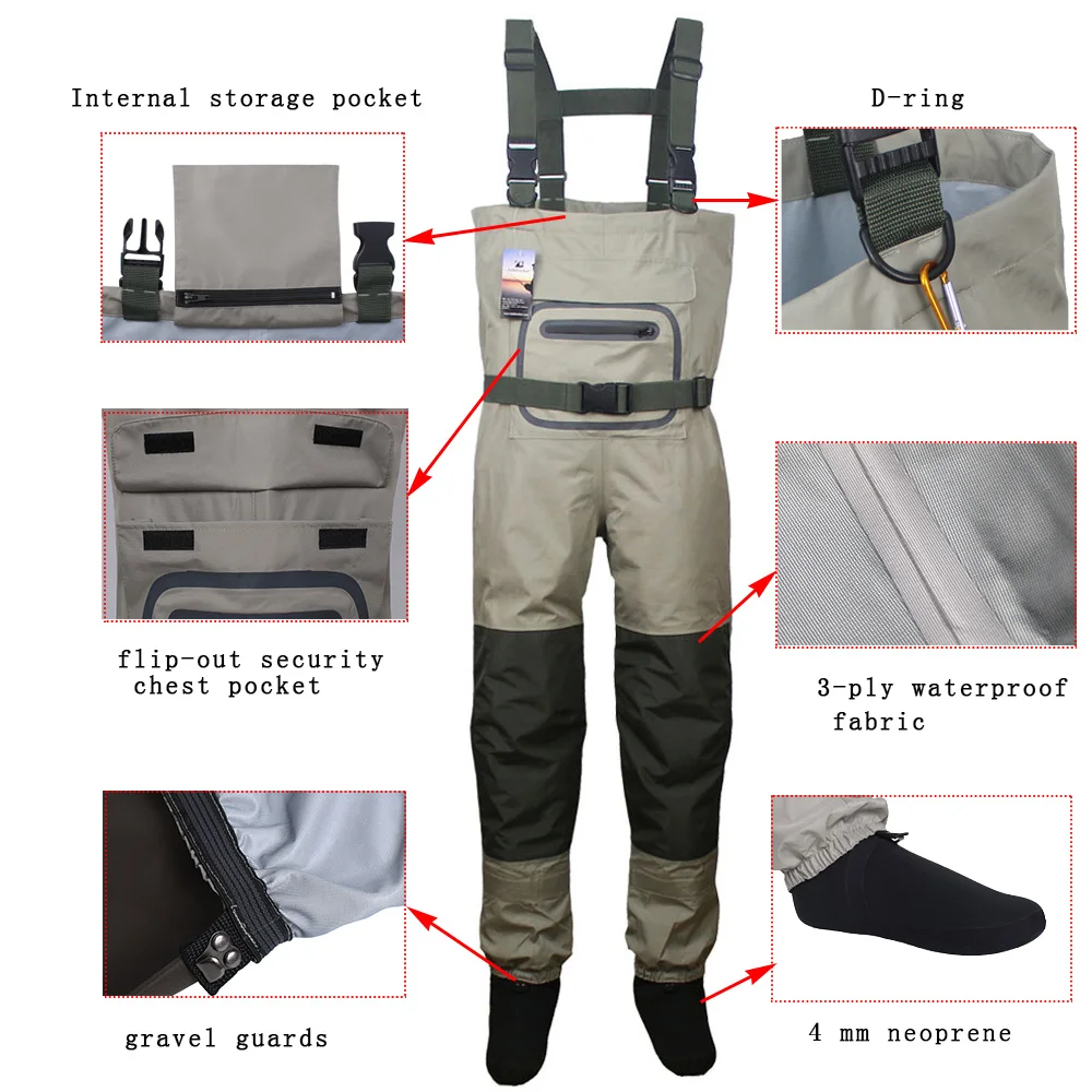 Breathable Hunting Fishing Chest Waders Waterproof and Lightweight  Fly Fishing Wader with stocking foot for Men and Women