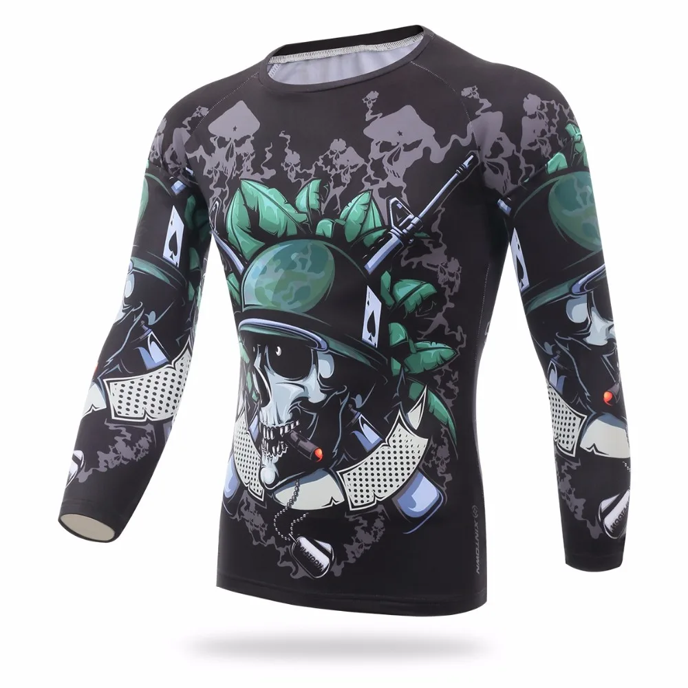 XINTOWN Winter Thermal Fleece Round Neck Men's Skeleton Soldier Long Sleeve T-Shirt Bike Bicycle Riding Running Shirt S-XXXL