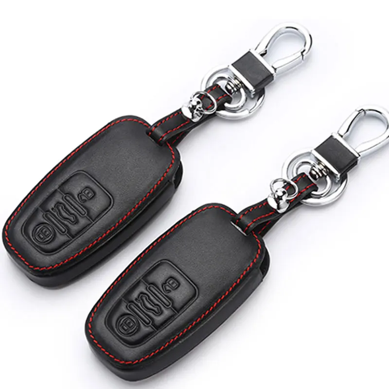 Leather Car Key Case Keychain for Audi A3 A4 A6 A8 TT Allroad Cabriolet Quattro 3 Buttons Folding Remote Fob Cover holder