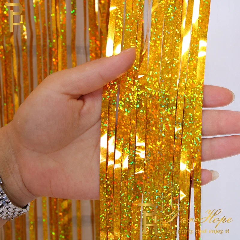 Unicorn Party Backdrop Curtains Glitter Gold Foil Fringe Tinsel Curtains Wedding Backdrop Birthday Party Decorations Wall Drapes - Image 2