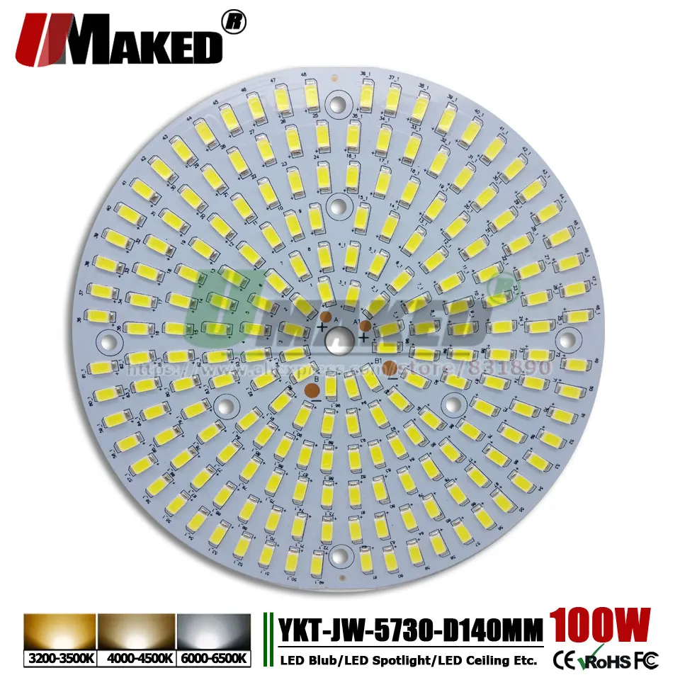 UMAKED 100W 140mm LED PCB SMD5730 Chip Light Source Aluminum Lamp plate Warm/Natural/White DIY Ceiling Bulb Bay lights Spotlight