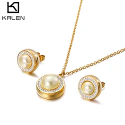 Kalen New Jewelry Sets For Women Gold Color Stainless Steel & Colorful Glass Necklaces & Earrings Sets Women Sweetheart Gifts