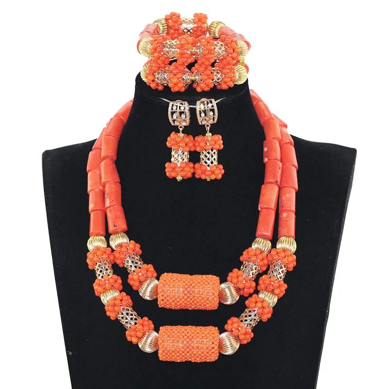 

Trendy New Nigerian Indian Orange Necklace Sets 2017 Latest Coral Jewelry Sets African Bridal Jewelry Sets Free Shipping ABH556