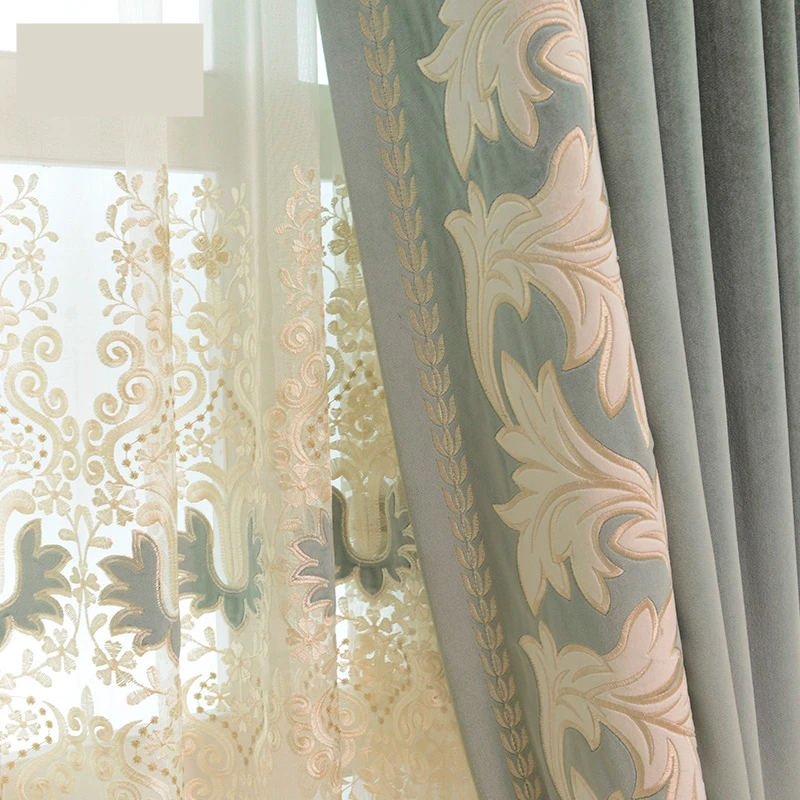 embroidered simple modern high-grade lace curtain Mediterranean living room curtain sheer tulle E151