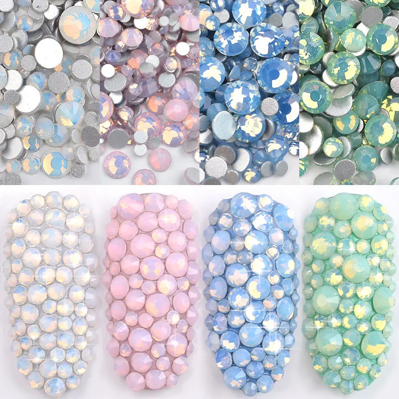 1 Packung Mix Opal Kristall Nagelkunst Strasssteine 3D Charm Glas Flache Rückseite Nicht-Hotfix DIY Nagel-Schmuck-Aufkleber Dekorationen für Nägel – Detail 1